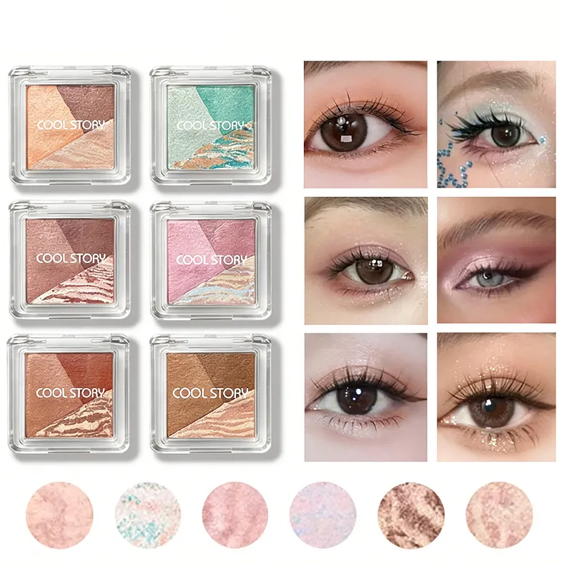 3 Colors Marble Baked Eyeshadow Palette Matte Shimmer Glitter Eye Shadow Waterproof Long Lasting Earth Tone Eye Makeup Cosmetics