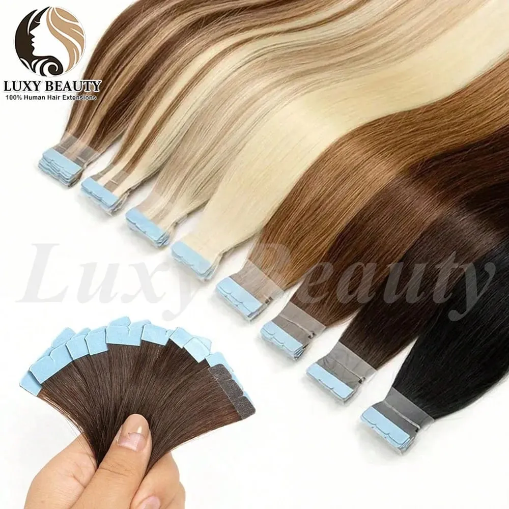 Brown Blonde Mini Tape in Human Hair Extensions Double Side Seamless Natural Straight Black Tape Ins Hair Extensions 10pcs/set