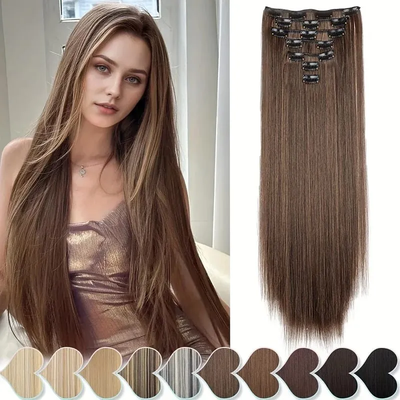 24Inch Synthetic 7pcs/set Long Straight Clip in Hair Extensions Invisible Fake Clips on Hairpieces for Women Party Daily Use — image 2