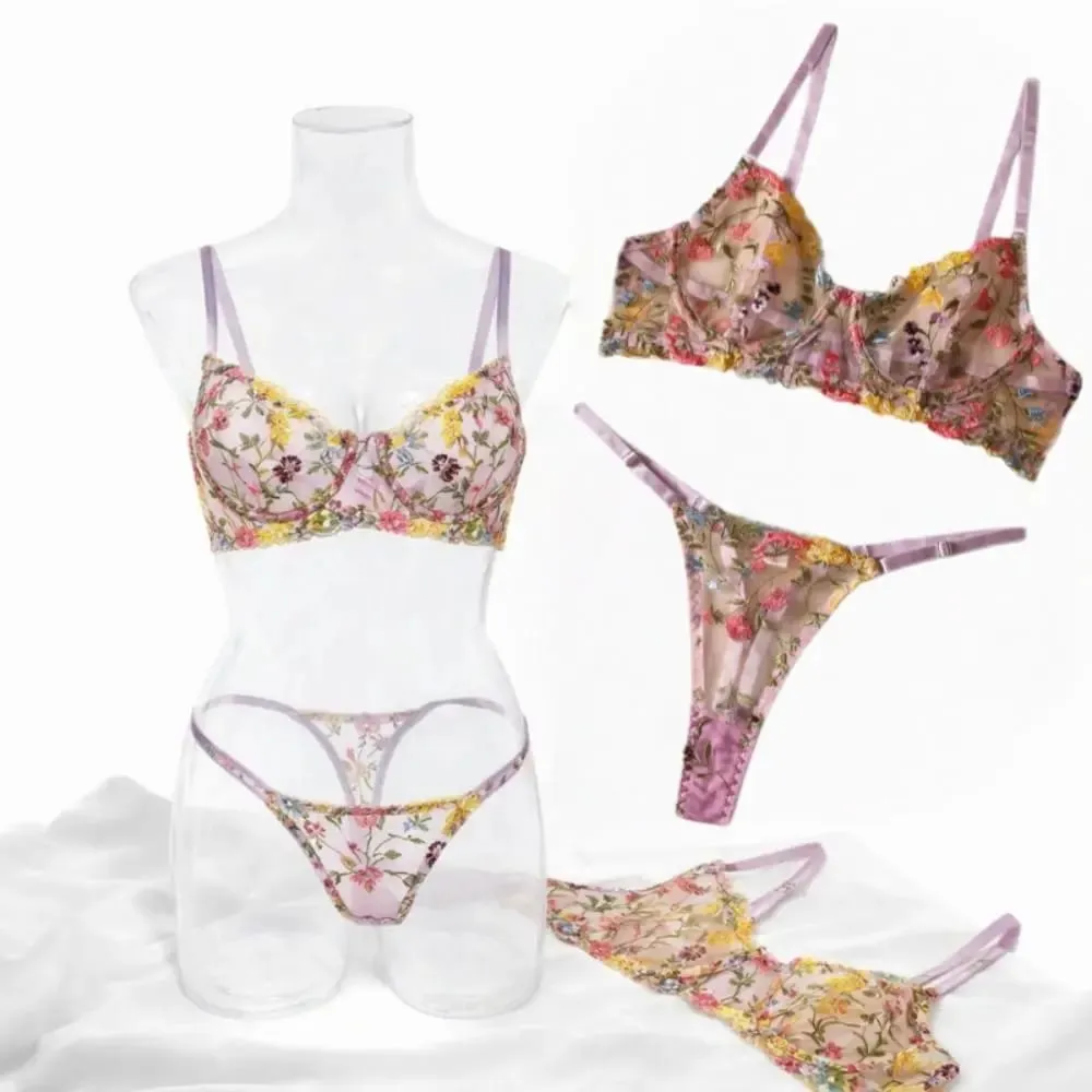 2-Piece Fashion Floral Lingerie Set Embroidery Versatile Underwear Intimates Underwire Push-up Sheer Bra Panty Set For Lady Girl — image 2