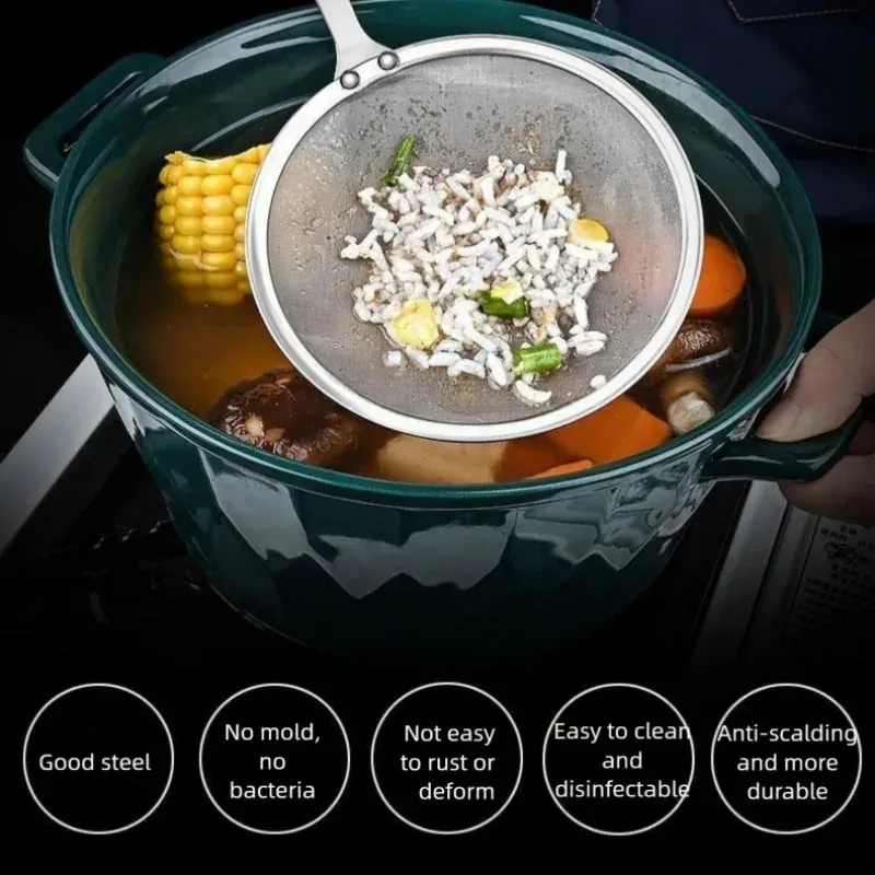 Filter Scoop Stainless Steel Fat Skimmer Spoon Fine Mesh Strainer Food Strainer With Handle Kitchen Oil Skimmer Strainer — image 2