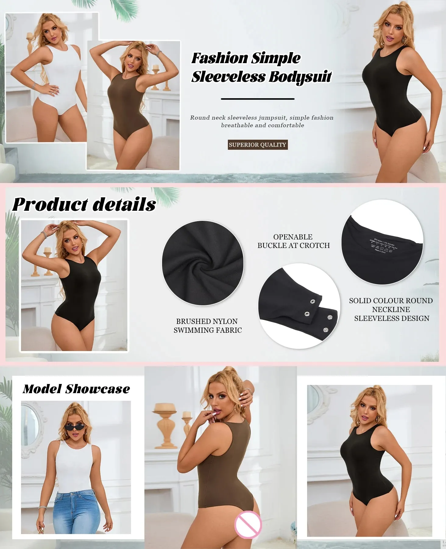 Women Sleeveless Stretch Base Layer Bodysuit One Piece Crew Neck Open Crotch Slim Fit Versatile Solid Tank Top S-2XL For Summer — image 8