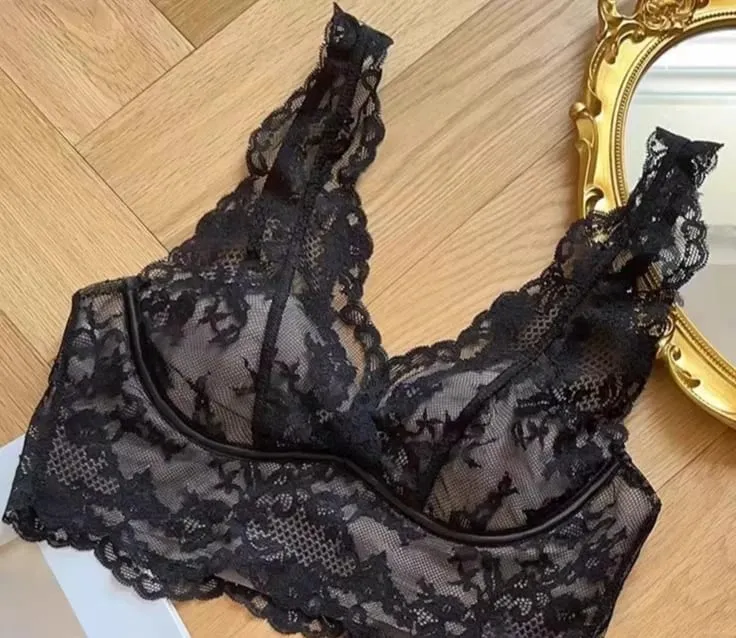 Women French Lace Bralette Push Up Gathering No Underwire Backless Bra Sets Sheer Lingerie Outerwear Camisole Summer Tops S- XL — image 8