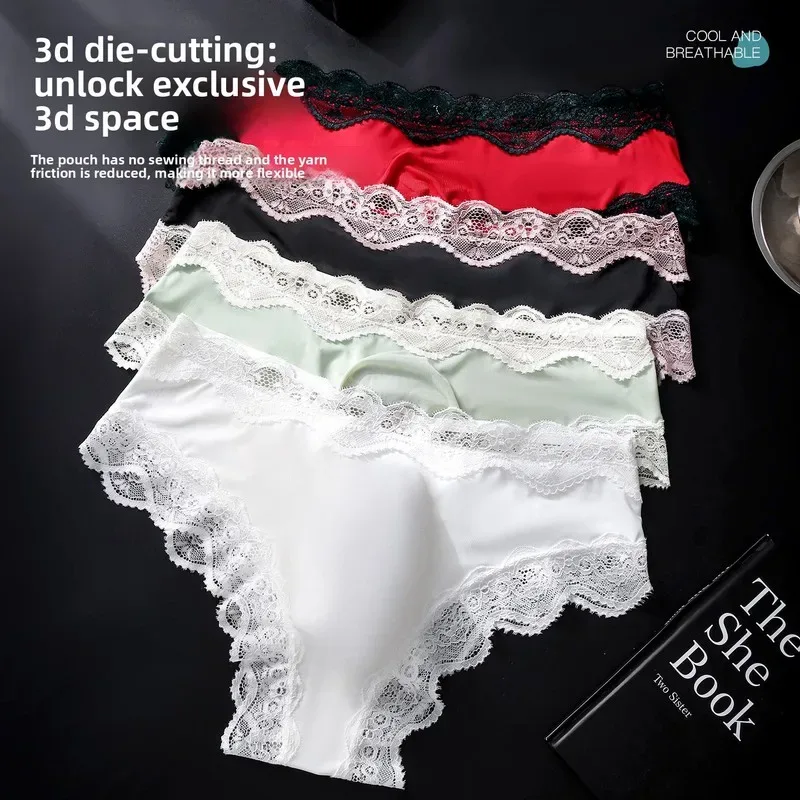 Male Full Lace Edge Briefs Back Bow Strap Ice Silk Satin Low Rise U Pouch Soft Breathable Men Underpants — image 3