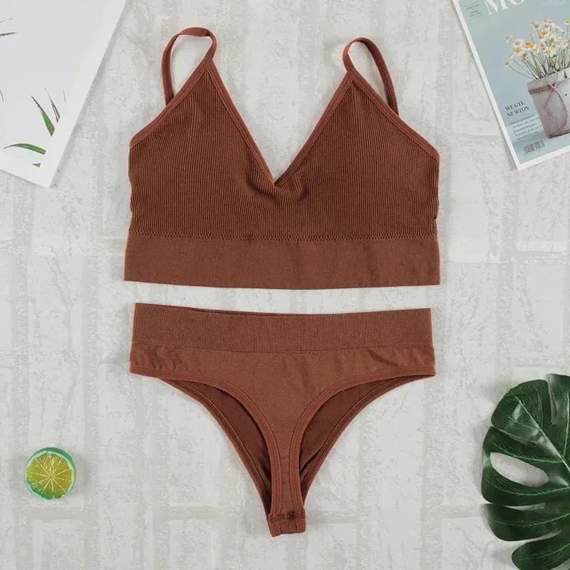 2Pcs Bra Set Underwear Set Women Panties Sexy G-String Seamless Bralette Female Lingerie Soft Tank Crop Top 2026