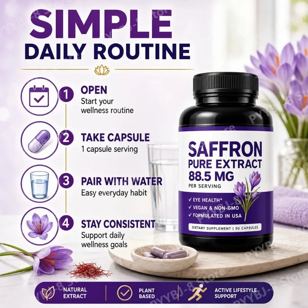 Saffron Extract Capsules 90 Count Vegan Non-GMO Gluten Free Dietary Supplement for Mood Energy and Eye Health Support