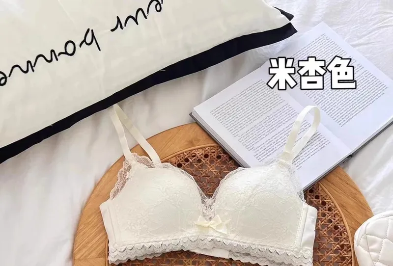​Japanese Anime Lace Bra Set Push Up Wireless Bralette Small Bust Seamless Sexy Triangle Cup Lingerie Set Spring Summer MOYISU