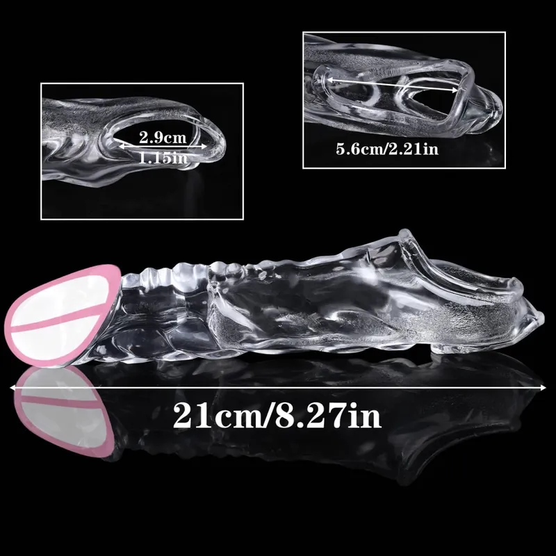 Reusable Tranaparent Penis Sleeve Enlargement Delay Ejaculation Soft TPE Dragon Scales Clear Cock Sleeve Adult Sex Toys for Men — image 8