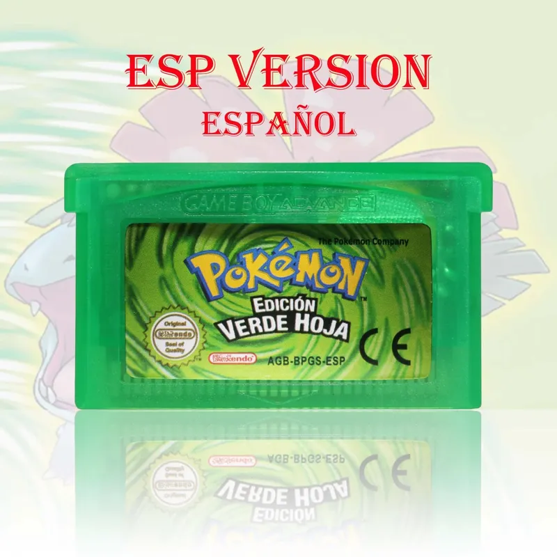 GBA/GBC ESP Version Pokemon Esmeralda/Rojo Fuego/Plata/Cristal Game Cartridge Video Game Console Card High Quality with Battery