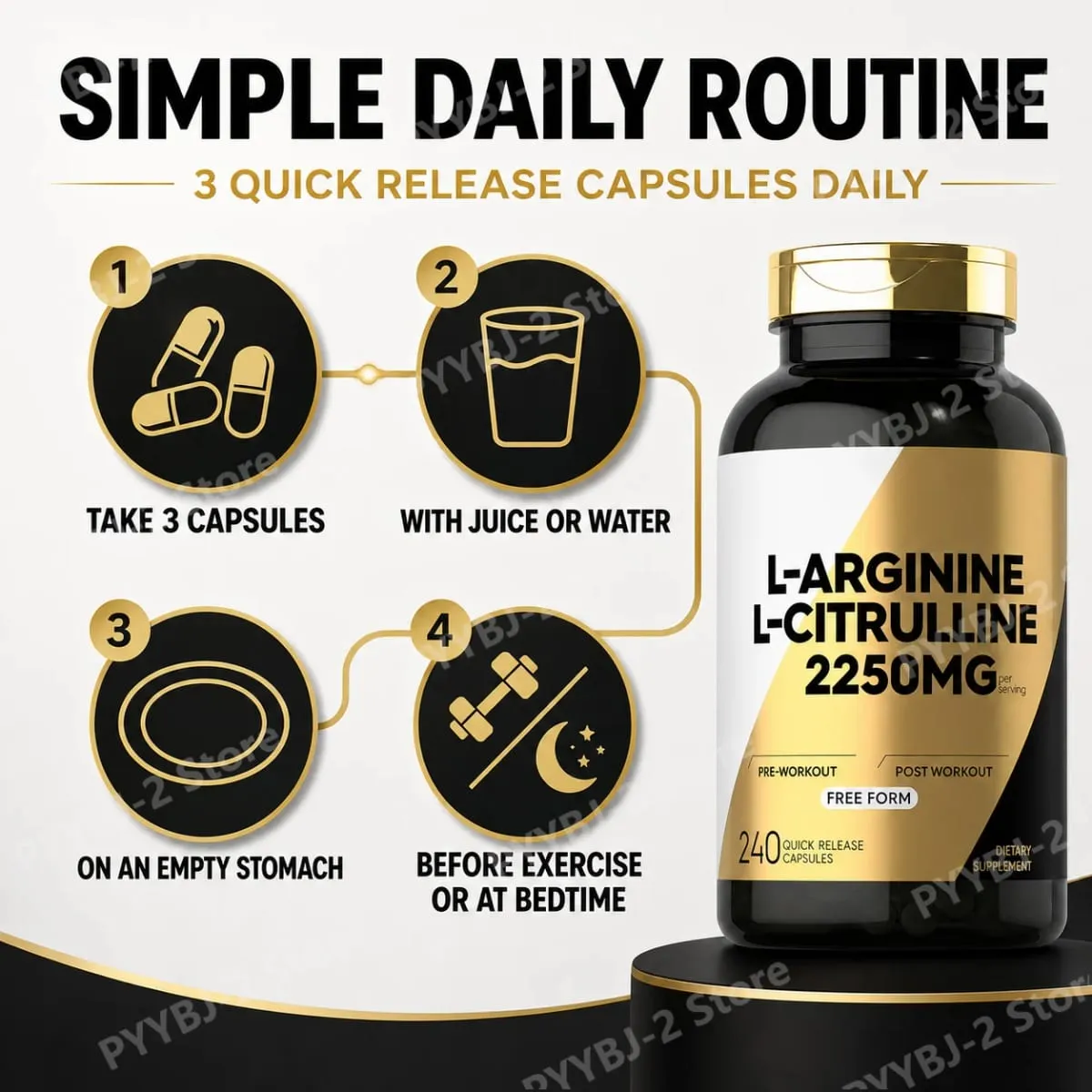 L-Arginine L-Citrulline Capsules -Amino Acid Dietary Supplement Non-GMO Daily Health Supplements 240 Capsules — image 2