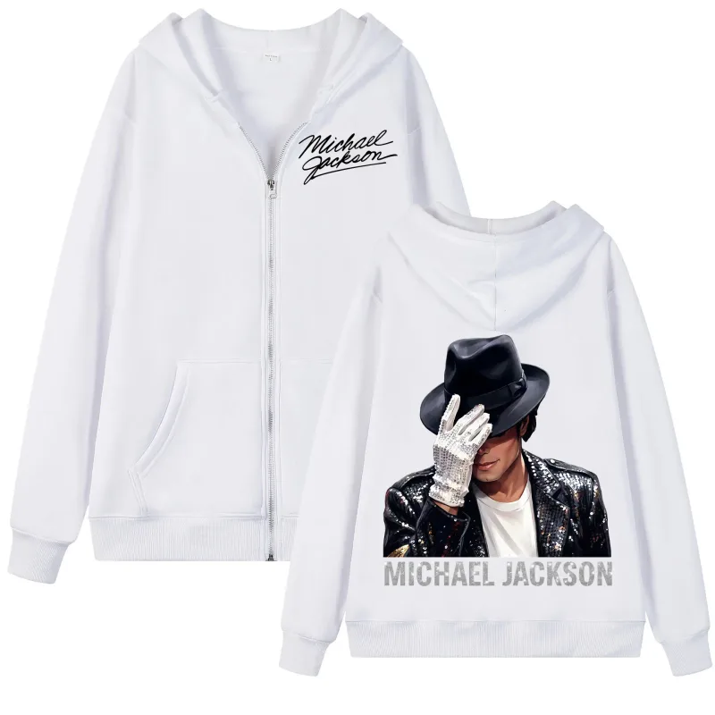 90's Rock Singer Michael Jackson Zipper Hoodie Vintage Fashion Zip Up Hooded Sweatshirts Men Women Casual Loose Fleece Pullovers