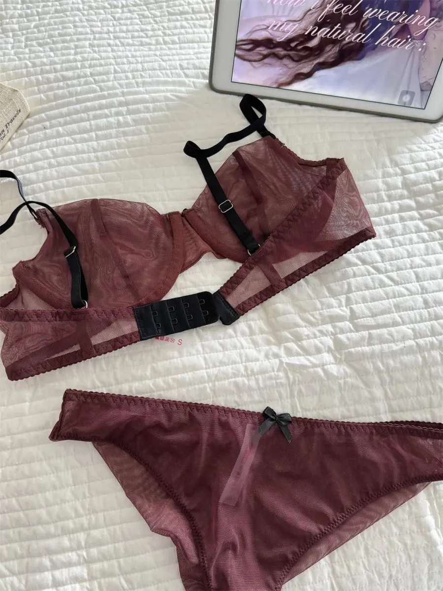 Lightweight breathable stretch tulle bra for women lingerie push up laides underwear larger busts bras with panty suit — image 2