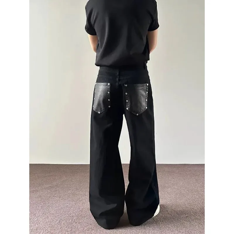 Men's Jeans Black Baggy Denim Pants American Style Rivet Five Button Pocket Loose Fit Streetwear Man Pants — image 6