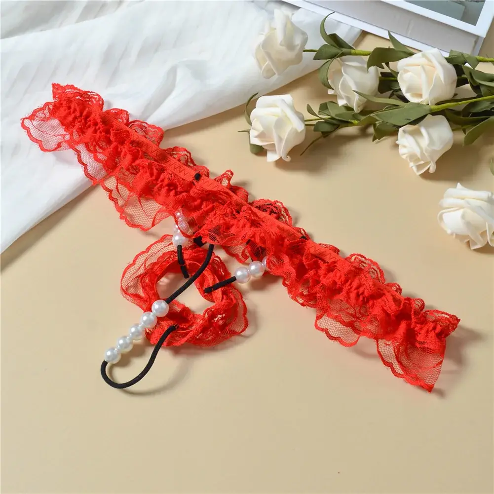 Men Lace T-Back Underwear Bow Elastic Waist G-String Pearl Lingeries For Man Sissy Panties Sexy Accessories Thongs Men's Panties — image 20
