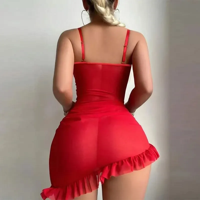 Women Fashion Lace Transparent Mini Dress Sexy Sling Bag Hip Dress Summer Sleeveless Dress Holiday Party Women's Gift — image 6