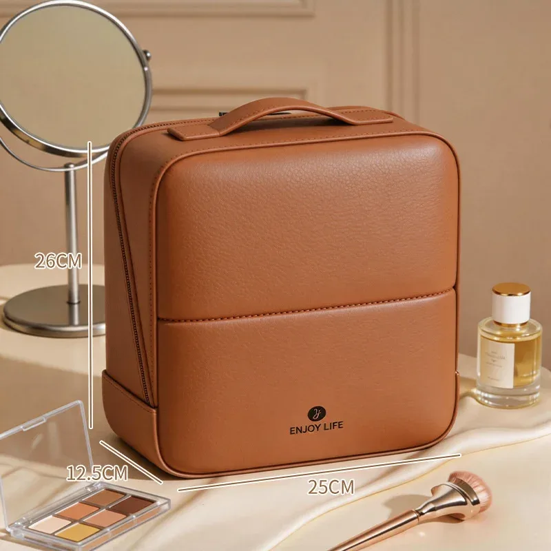 Standing Makeup Brushes Storage Bag PU Leather Multi Compartment Cosmetic Tools Bag Large Capacity Skincare Toiletry Organizer — image 7