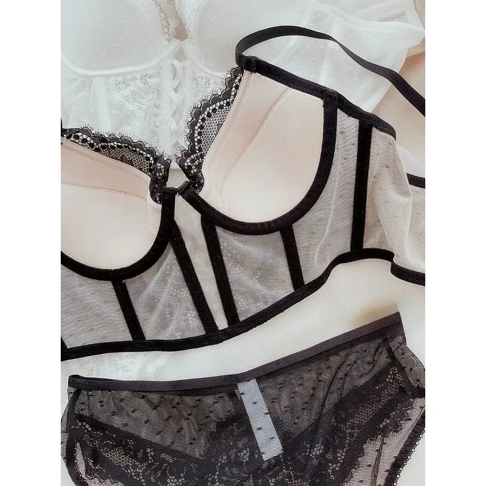 Popular French Vintage Lace Women Bra Set Soft Underwire Thin Cup Bone Support Push Up Side Gather Armpit Fat Underwear 32-38AB — image 3