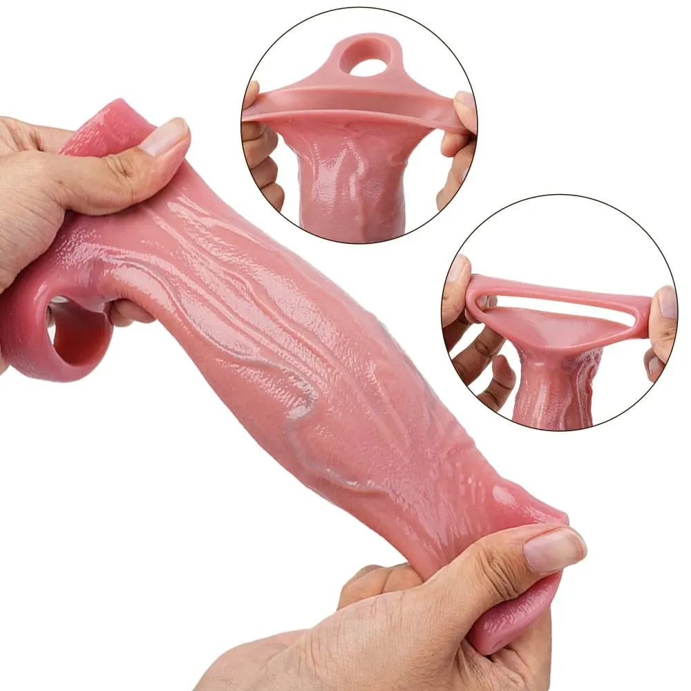 Silicone Large Dildo Reusable Penis Sleeve Open-ended Design with Dick Enlarger Silicone Male Masturbator Sex Toys for Men 18+ — image 3