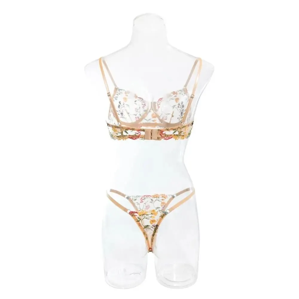 2-Piece Versatile Floral Lingerie Set Embroidery Sheer Boho Bra Panty Set Intimates — image 3