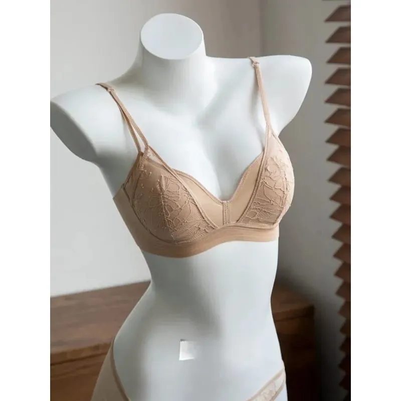 French Lace Bra Women Wireless Unlined Sheer See Through Sexy Demi Cup Lightweight Comfort Summer Lingerie Set Small Bust S-XL — image 2