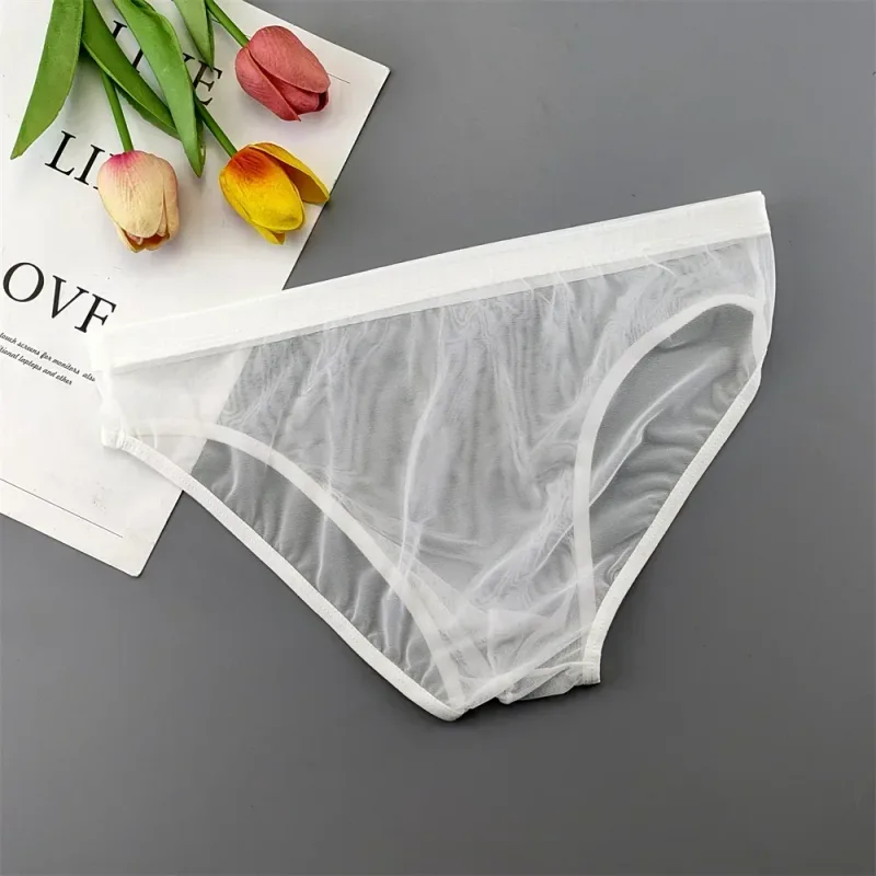 Plus Size Transparent Underwear See Through Sexy Briefs para sa Mga Lalaki na may Pouch Nylon Hombre Slips Breathable Male Panties XL-4XL — image 4
