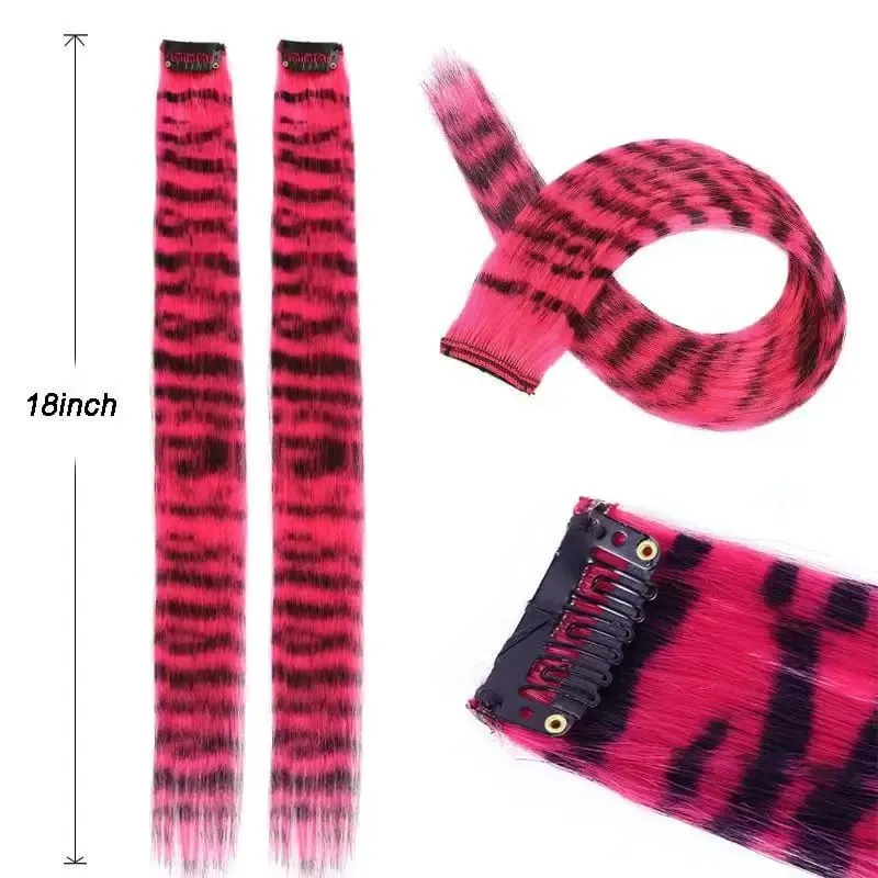 6pcs/set Stripe Printed Hair Colorful Long Straight Hair Piece Synthetic Clip-in Hair Extensions Daily Party Halloween Christmas — image 5