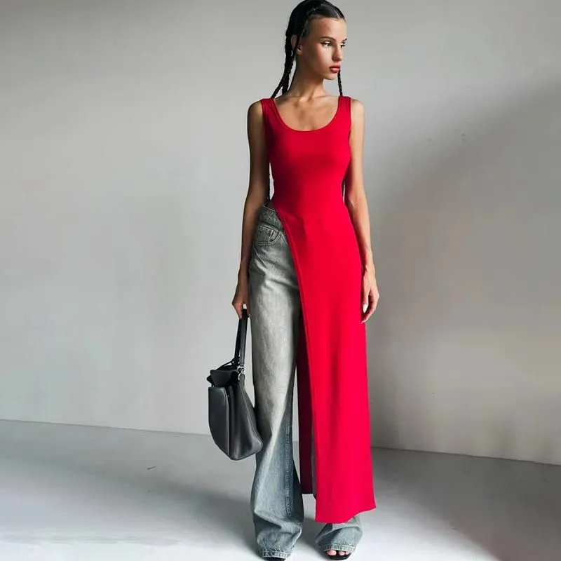 Summer personality trend slim fit solid color street niche irregular asymmetrical hem sleeveless camisole vest dress — image 8