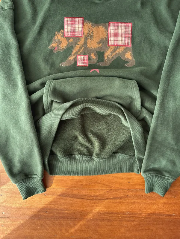 Sweat à capuche Vintage imprimé ours pour hommes, rétro vert, Patch à carreaux, pull à capuche, décontracté, Streetwear, manches longues, haut pour femmes
