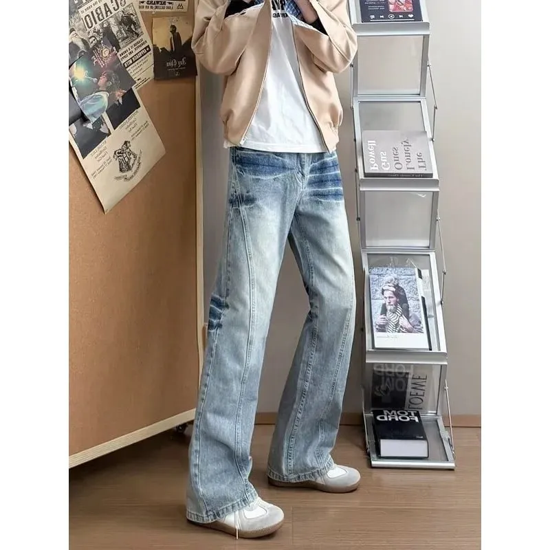 Men's Lightning Pattern Denim Jeans High Street Style Spring Blue Loose Fit Flared Pants Y2K Korean Fashion Tall Size — image 2