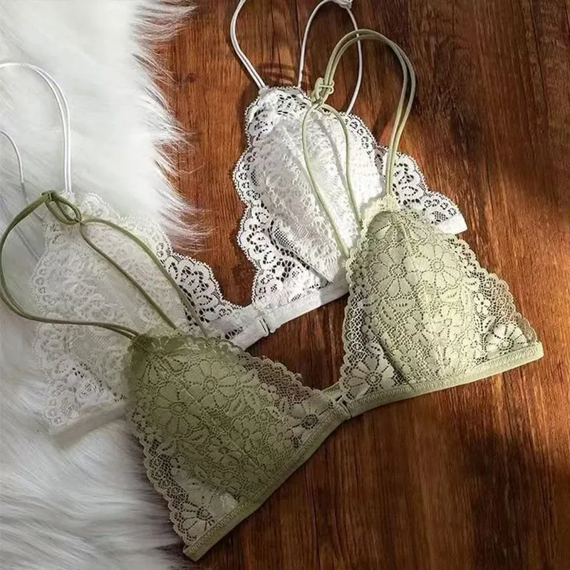 Fransk stil Sexet blonde tynd trekant bh med knap foran kvinders ring uden stål Trådløs lingeri undertøj Smuk bh bagpå — image 3