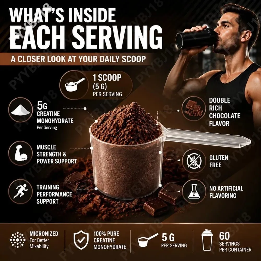 Micronized Creatine Monohydrate Powder 5g Supports Muscle Strength Workout Recovery & Training Performance Chocolate Flavor 300g — image 7