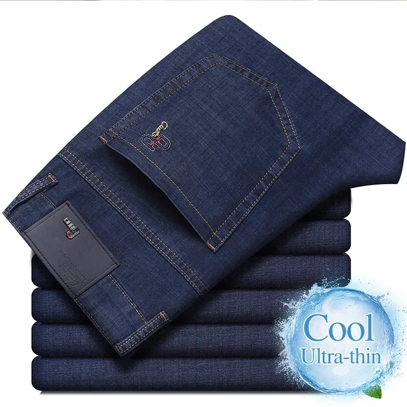 New Men's Summer Ultra-Thin Jeans Fashion Business Comfortable Soft Casual Denim Pants Lightweight Elastic Straight Leg Trousers