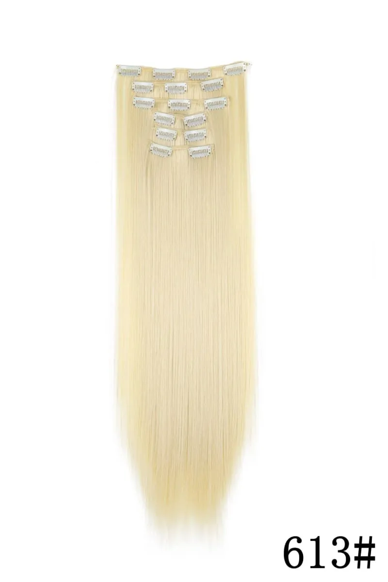 24Inch 16 Clips in Hair Extensions Long Straight Hairstyle Blonde Black Hairpieces Heat Resistant False Hair Daily Use Cosplay — image 27