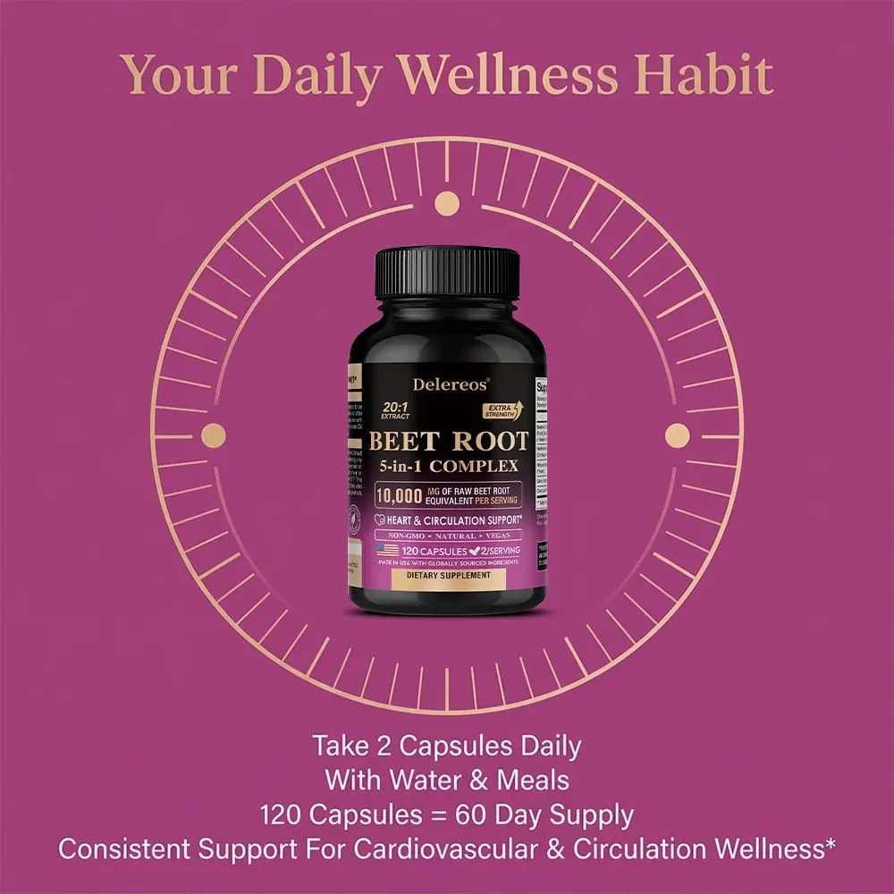 Organic Beetroot Extract Capsules 500mg Supports Blood Circulation & Heart Wellness Blood Flow Improves Immunity — image 2