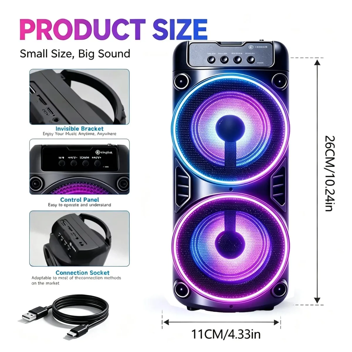 Professional Large Bluetooth Speaker Portable Design Featuring JBL Subwoofer Party Box LED Lights Compatible with BT/USB/TF/AUX/FM/TWS/MIC/EQ Functions Professional Karaoke. Ideal Gift for Birthdays Christmas and New Year — image 2