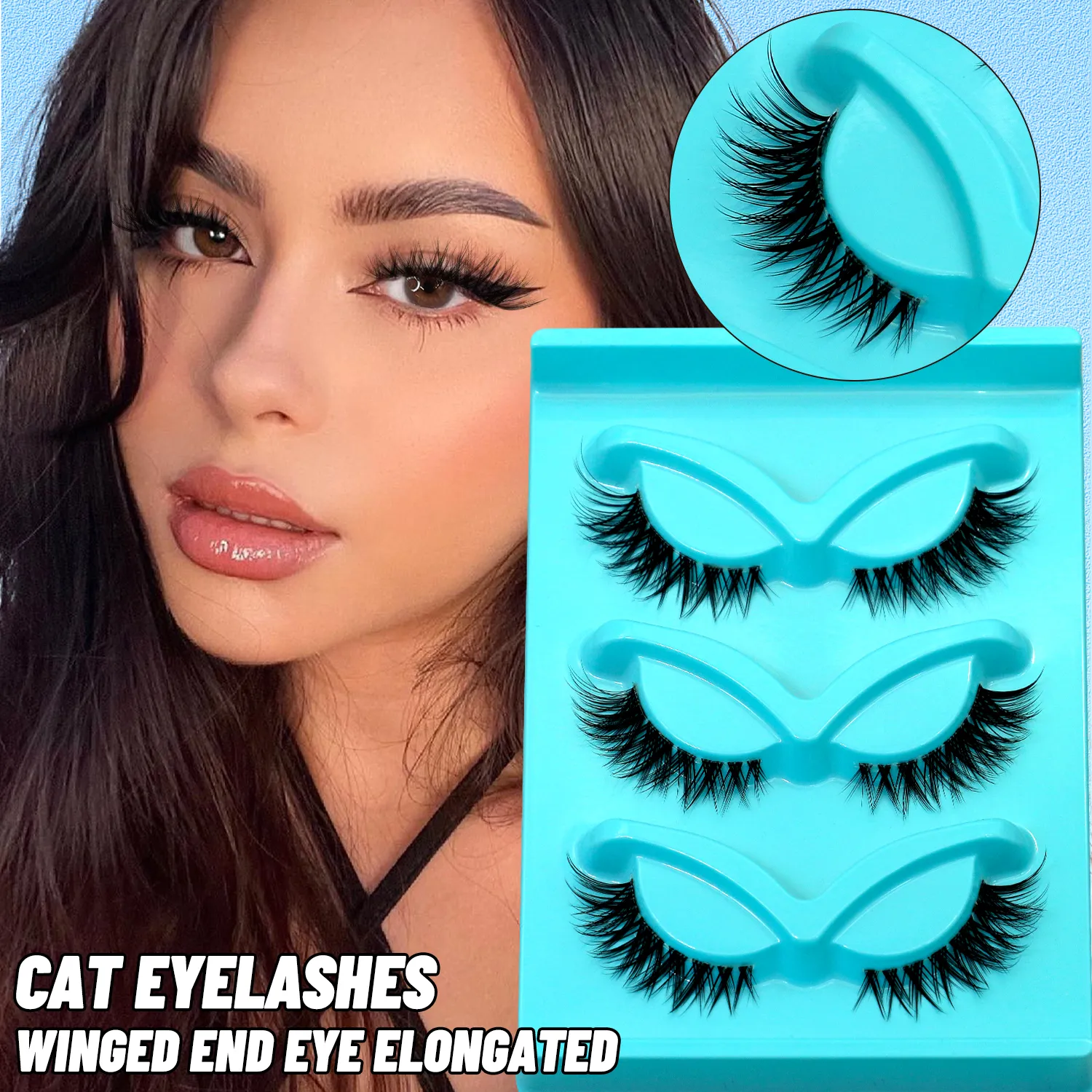 3pairs Manga Lashes Natural Cat Eye Eyelashes Clear Band False Eyelashes Natural Look Fake Lashes Strips Makeup