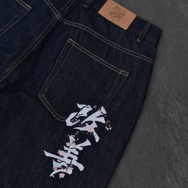 hip hop unisex woven Fromszn raw baggy jeans Y2K retro art font embroidery black jeans Harajuku washed patchwork wide leg pants — image 5