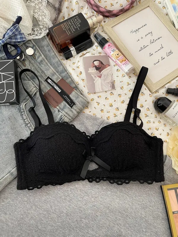 New Lace Lingerie Set Non Wired Padded Bra Half Cup Small Bust Boost Sexy Anti-Sag Underwear Women All Season S-XLAB Cup — image 9