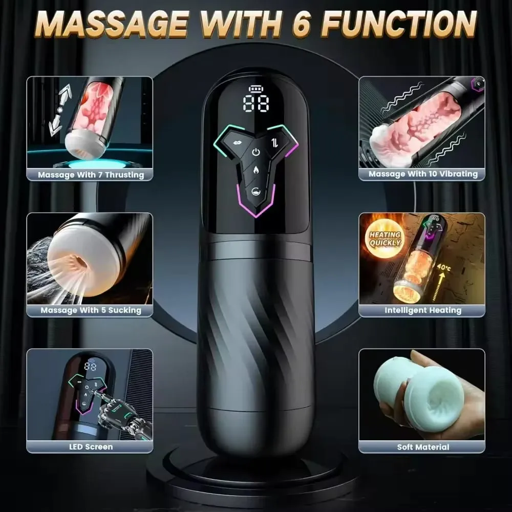 Automatic 5 IN 1 Telescopic Sucking Licking Male Masturbator Cup Penis Pump Heated Vagina Masturbation Adults Sex Toy for Men