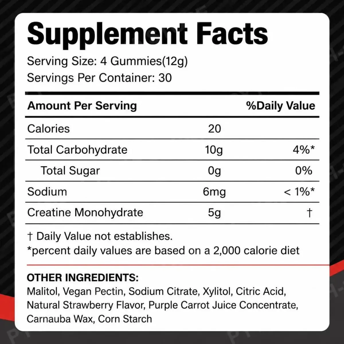 Acentilabs Creatine Monohydrate Gummies for Strength and Performance Muscle Building and Recovery Strawberry 120 Gummies — image 3