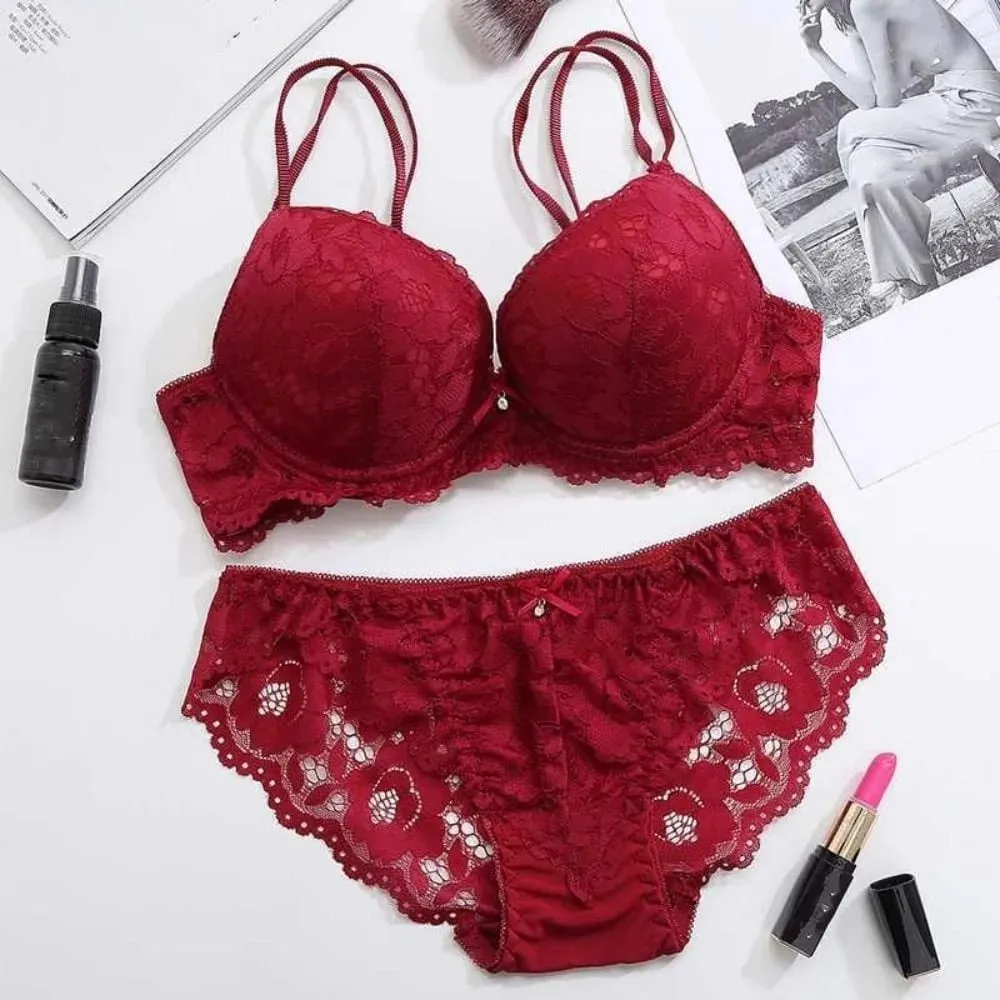Comfortable Mesh Lace Flower Bra Low Waist Bowknot Bra Panties Set Non Slip Lingerie Push Up Bra Women Summer