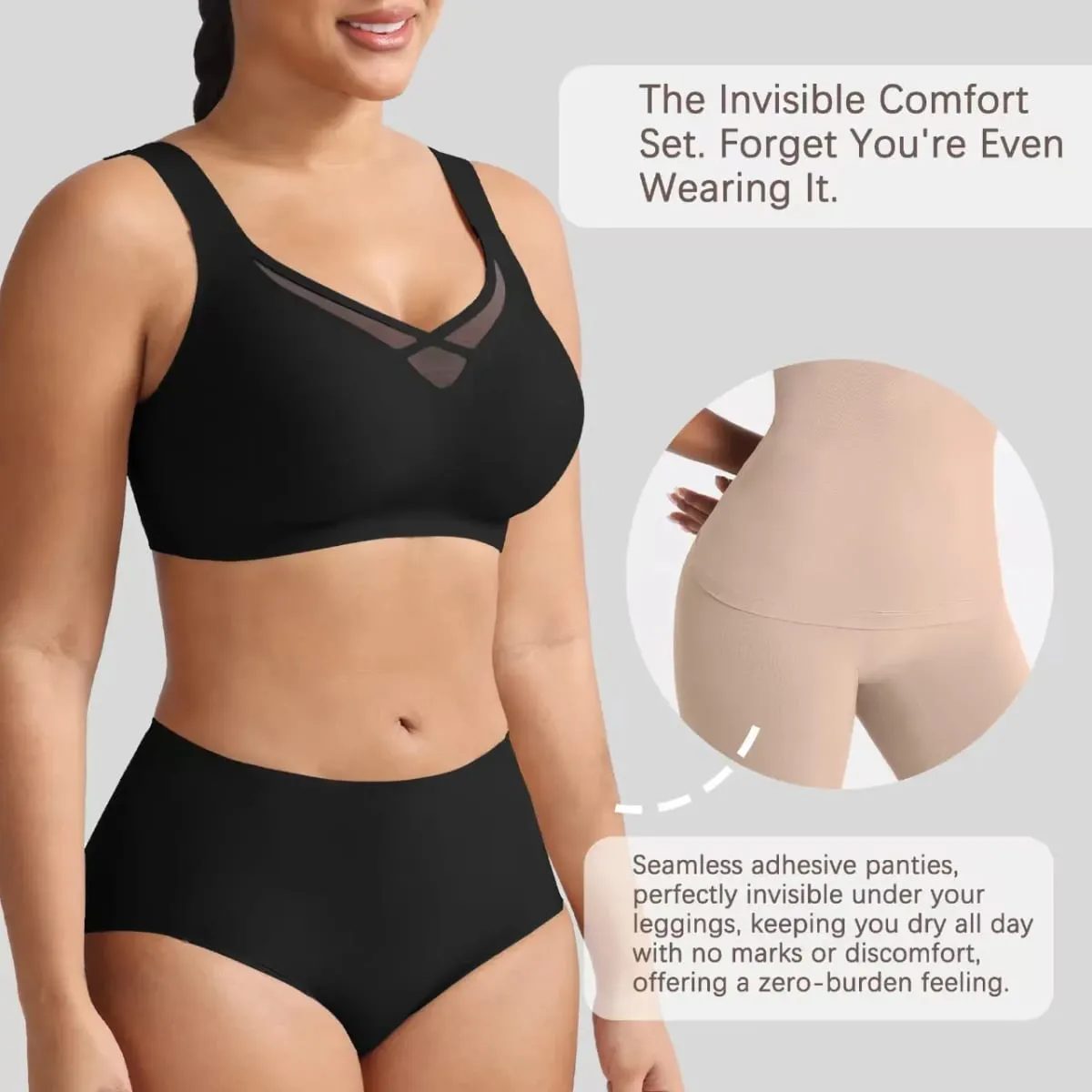 Plus Size Lingerie Set Sexy Mesh Seamless Wireless Plunge Bra Set - Soft Support Push up Lingerie for Women — image 5