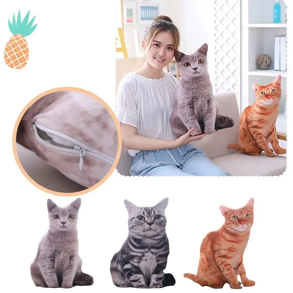 Plush Realistic 3D Cat Doll Cartoon Stuffed Simulation Cat Plushie Pillow Soft Kawaii Plush Animals Toy Cushion for Kids Girls — image 7