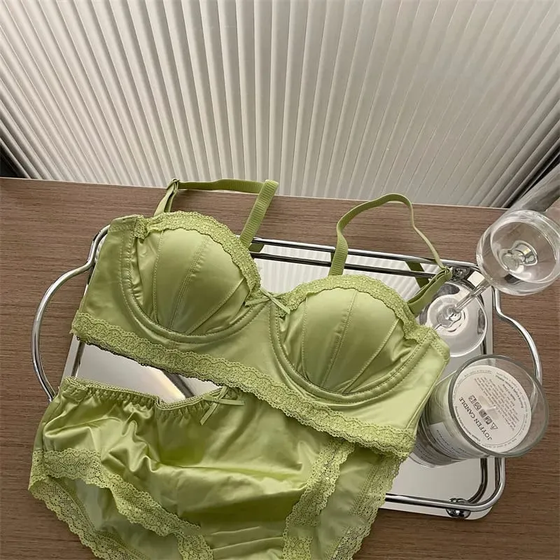 Hot Item French Inspired Minimizer Bra Women Satin Lace Thin Cup Soft Underwire Uplifting Centering Anti-Sagging Solid Comfort — image 4