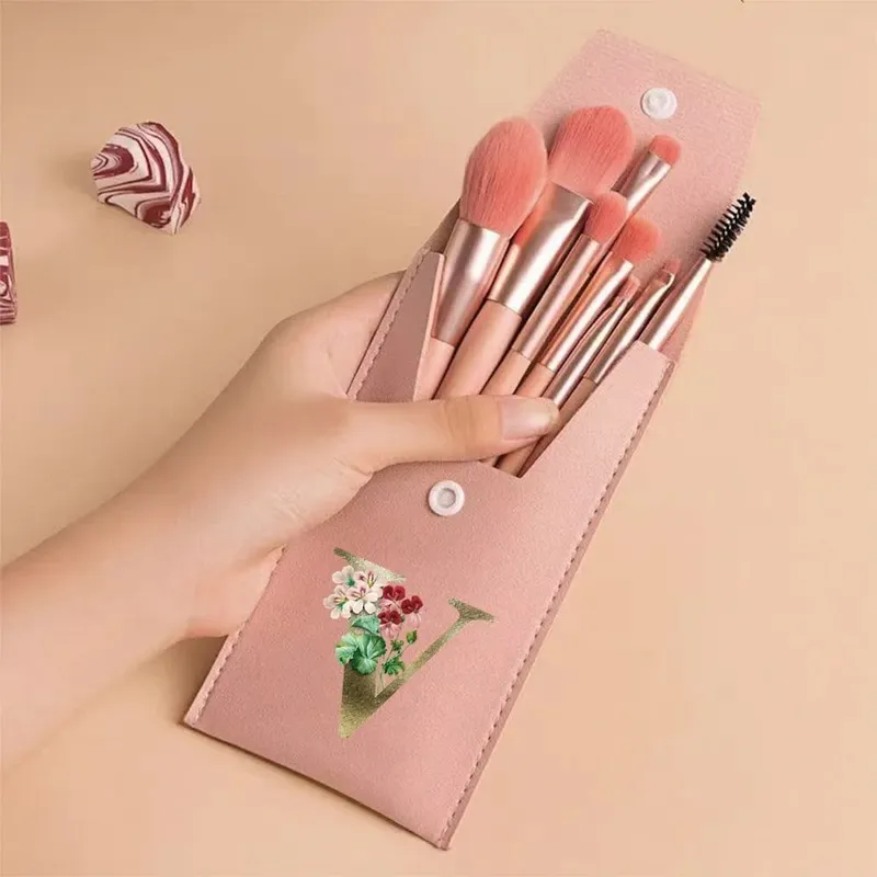 Beginners Makeup Brushes Set - Soft Fluffy Brushes For Face & Eye With PU Bag Ideal For Makeup Artists Golden Flower Pattern — image 29