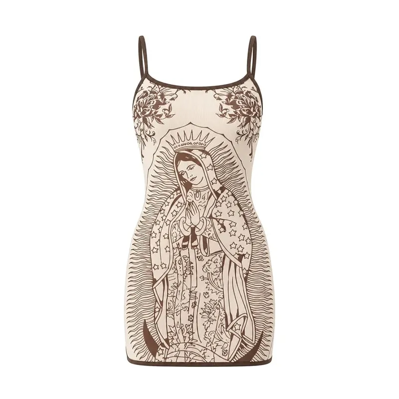 Fashion Weird Puss Art Print Women Dress High Elasticity Low-Neck Mini Dress Skinny Fit Sexy See Through Dress Midnight Party