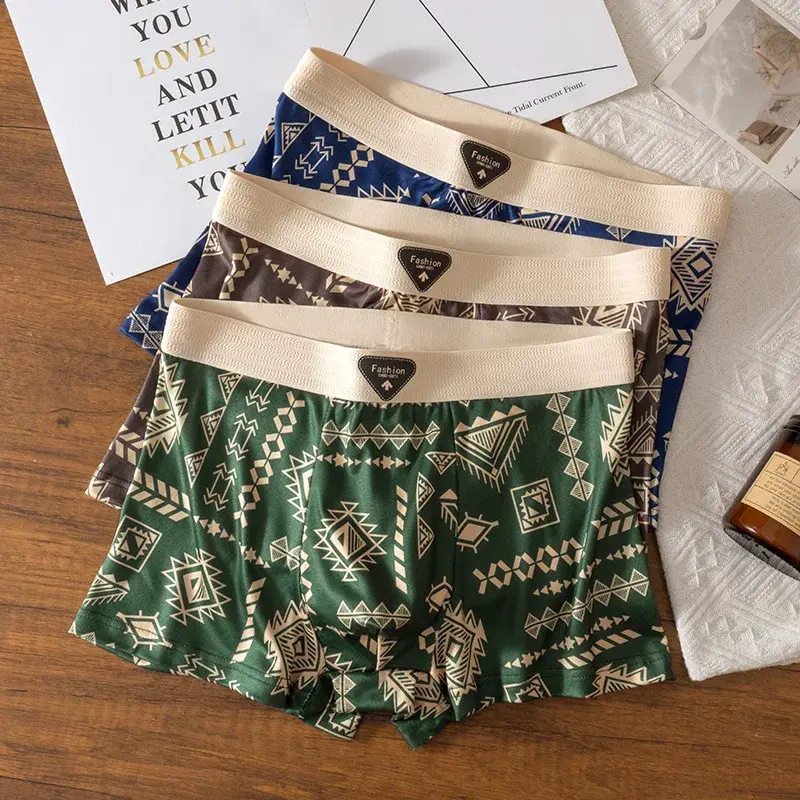 Men's Boxer Retro Ethnic Style Comfortable Smooth Fabric Briefs Vintage Print Elastic Underwear for Man Lingerie Flat Underpants — image 13
