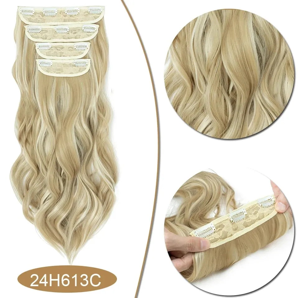 S-noilite Synthetic Hair 22inch Clips In Hair Extensions Long Wavy Clip In Hair Thick Double Weft 4Pcs/set Hairpieces For Women — image 16
