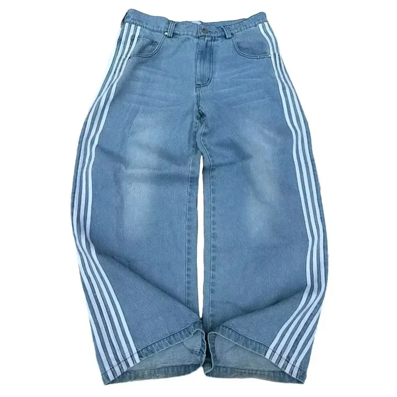 Y2K Baggy Jeans Retro Men's Camouflage Embroidered Striped Harajuku Sweatpants Women Hip Hop Streetwear Camo Wide Leg Denim Pant