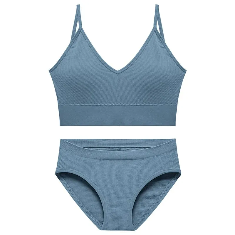 Women's Seamless Ribbed Bra and Panty Set 2 Piece Spaghetti Strap Crop Top High Stretch Lingerie Set with Removable Pads — image 8